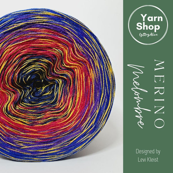 MMO002 MelOmbre Yarn Cake Pure Merino Extrafine Superwash 69-2-60-39+51