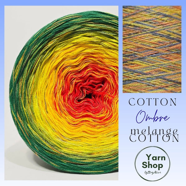Gradient CMC001 Ombre Melange Cotton Yarn Cake Cotton Extrafine Superwash 9-6-72-80-83+YMC