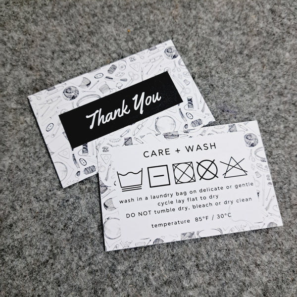 Thank You Card, Care and Wash Card Instructions