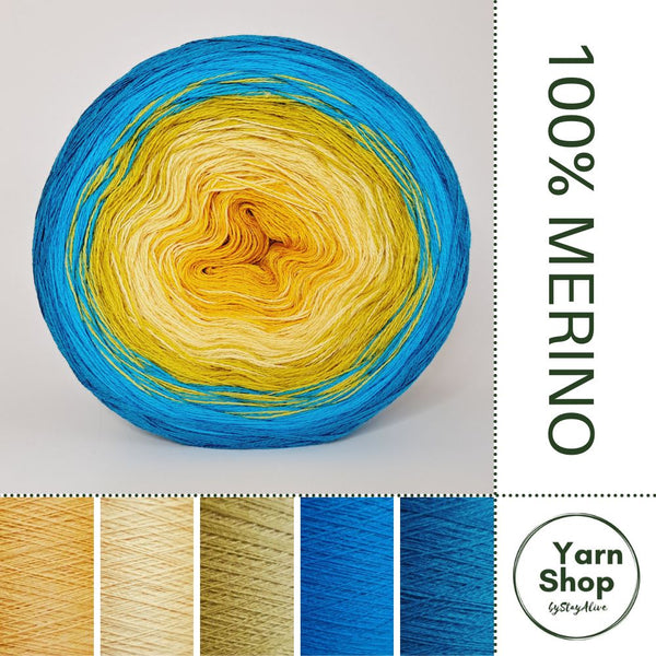 Pure Merino Ombre Yarn Cake 51-61-63-14-65, Extrafine Superwash