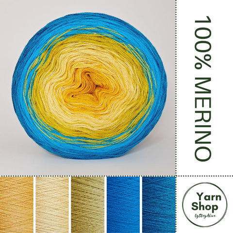 Pure Merino Ombre Yarn Cake 51-61-63-14-65, Extrafine Superwash