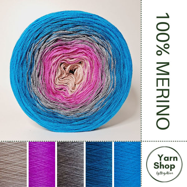 Pure Merino Ombre Yarn Cake 66-15-3-65-14, Extrafine Superwash