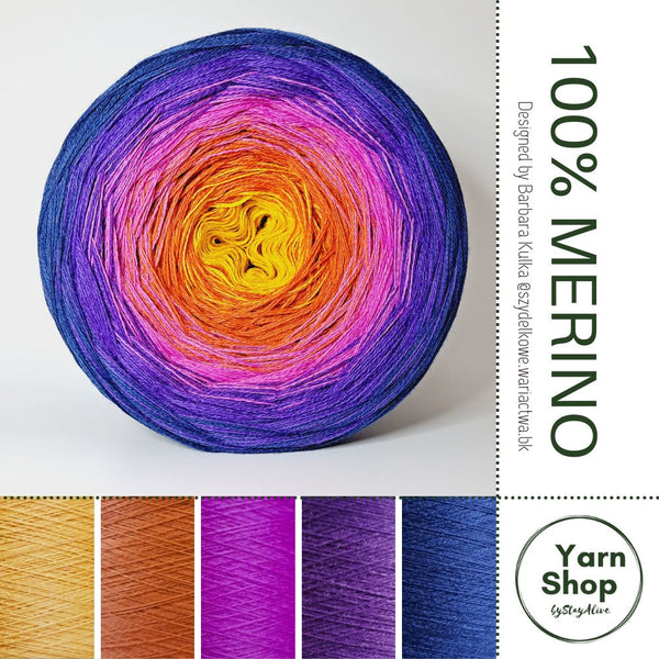 Pure Merino Ombre Yarn Cake 51-48-15-60-69, Extrafine Superwash