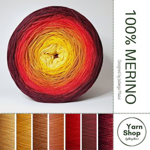 Pure Merino Ombre Yarn Cake 61-51-57-48-13-1-49, Extrafine Superwash